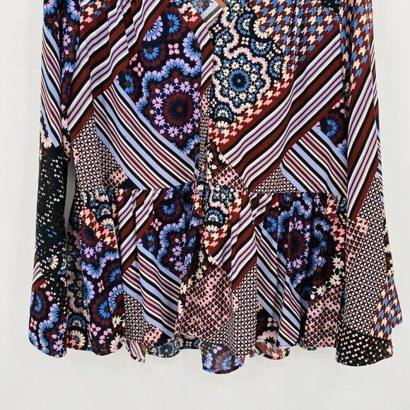 Nanette Lepore Size Medium Floral Striped Boho Bell Sleeve Peplum Blouse Top - Picture 3 of 7